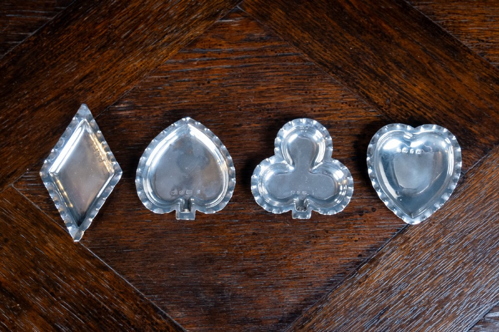 Four Silver Playing Card Suit Dishes by A & J Zimmerman, 1898. View IV