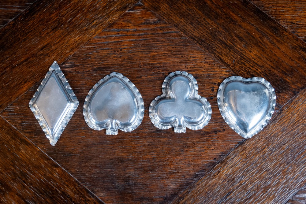 Four Silver Playing Card Suit Dishes by A & J Zimmerman, 1898. View V