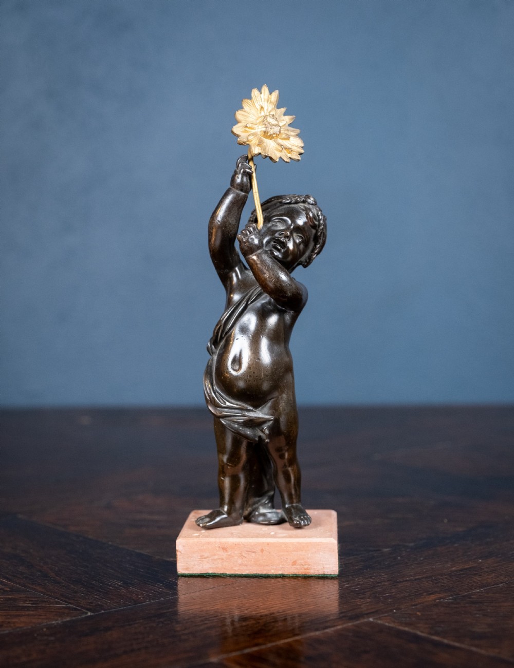 19th Century Bronze Putto Holding A Flower View III