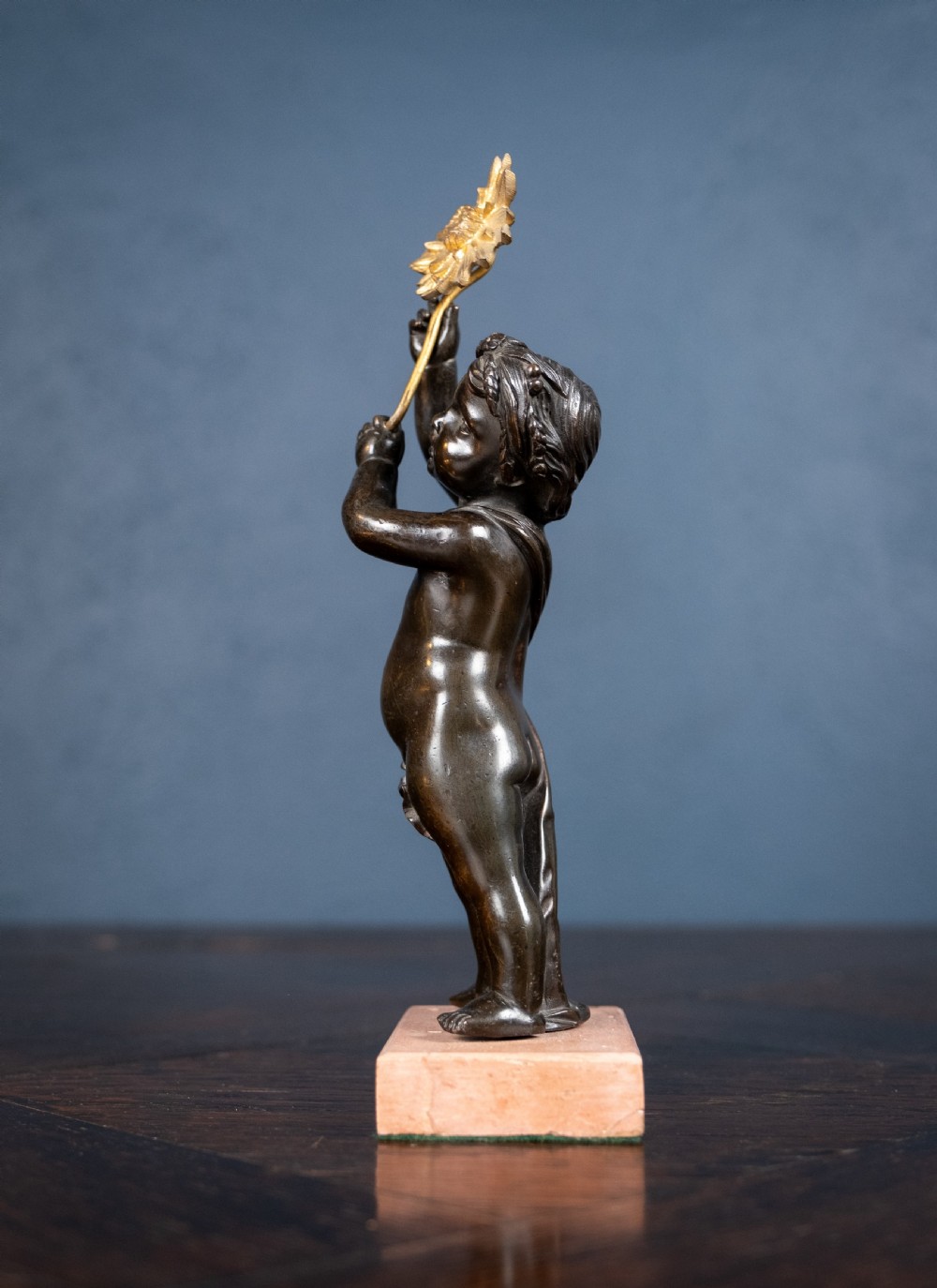 19th Century Bronze Putto Holding A Flower View IV