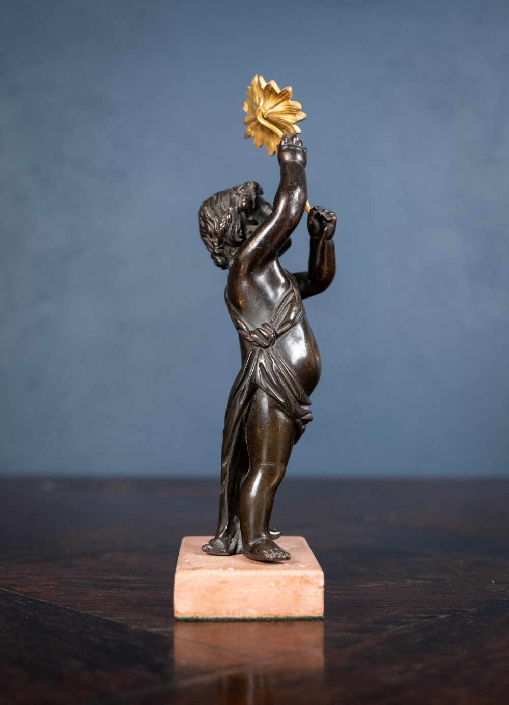 19th Century Bronze Putto Holding A Flower View VII