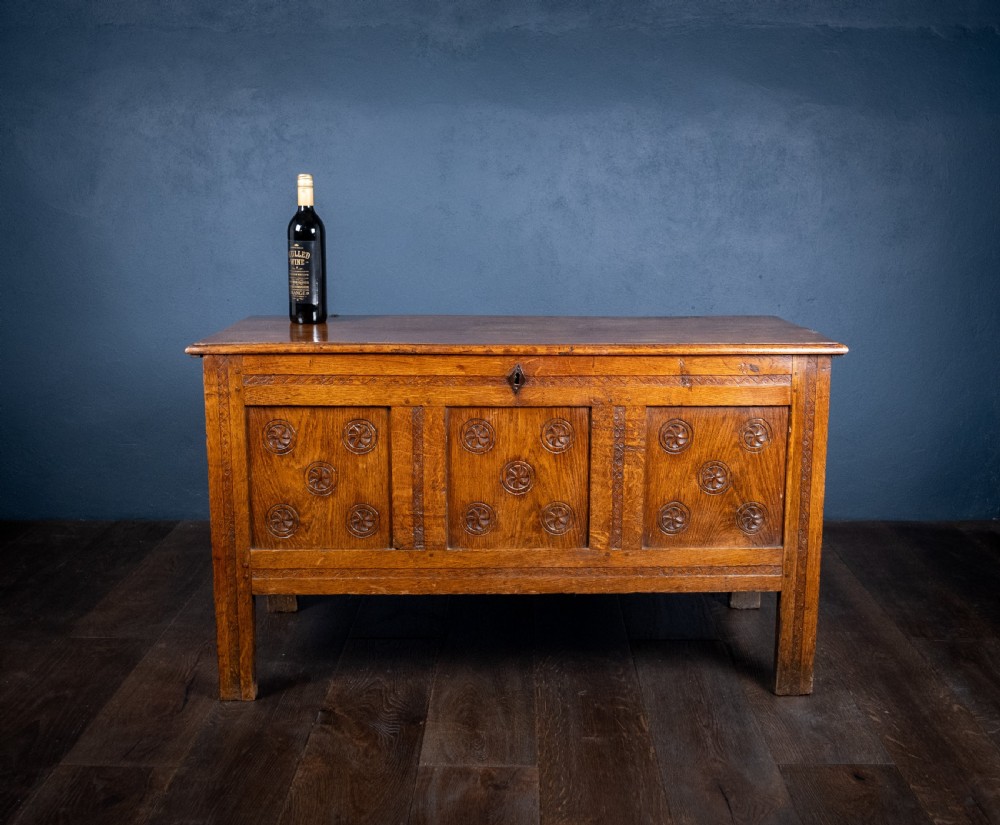 18th Century Oak Coffer With Carved Rosettes View III