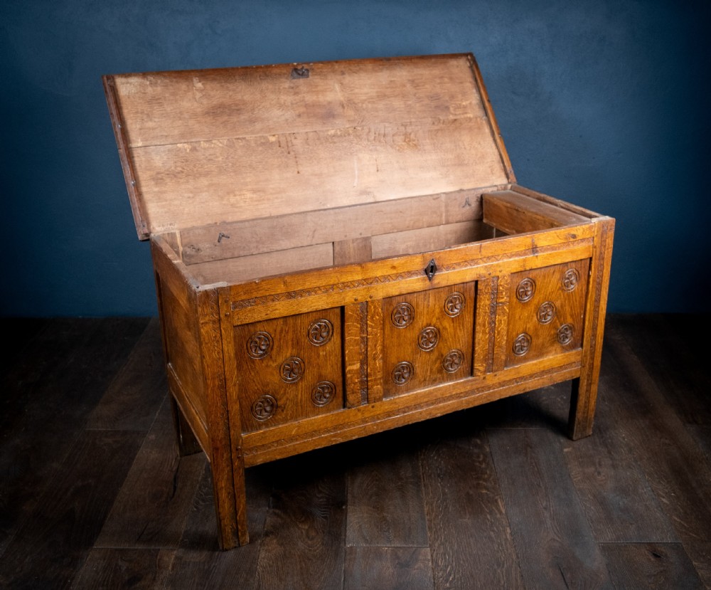 18th Century Oak Coffer With Carved Rosettes View V