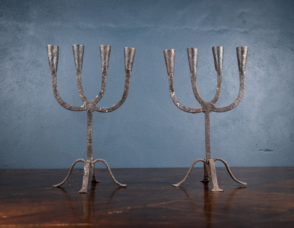 Pair Of Scandinavian Wrought Iron Candle Holders, c.1800 View II