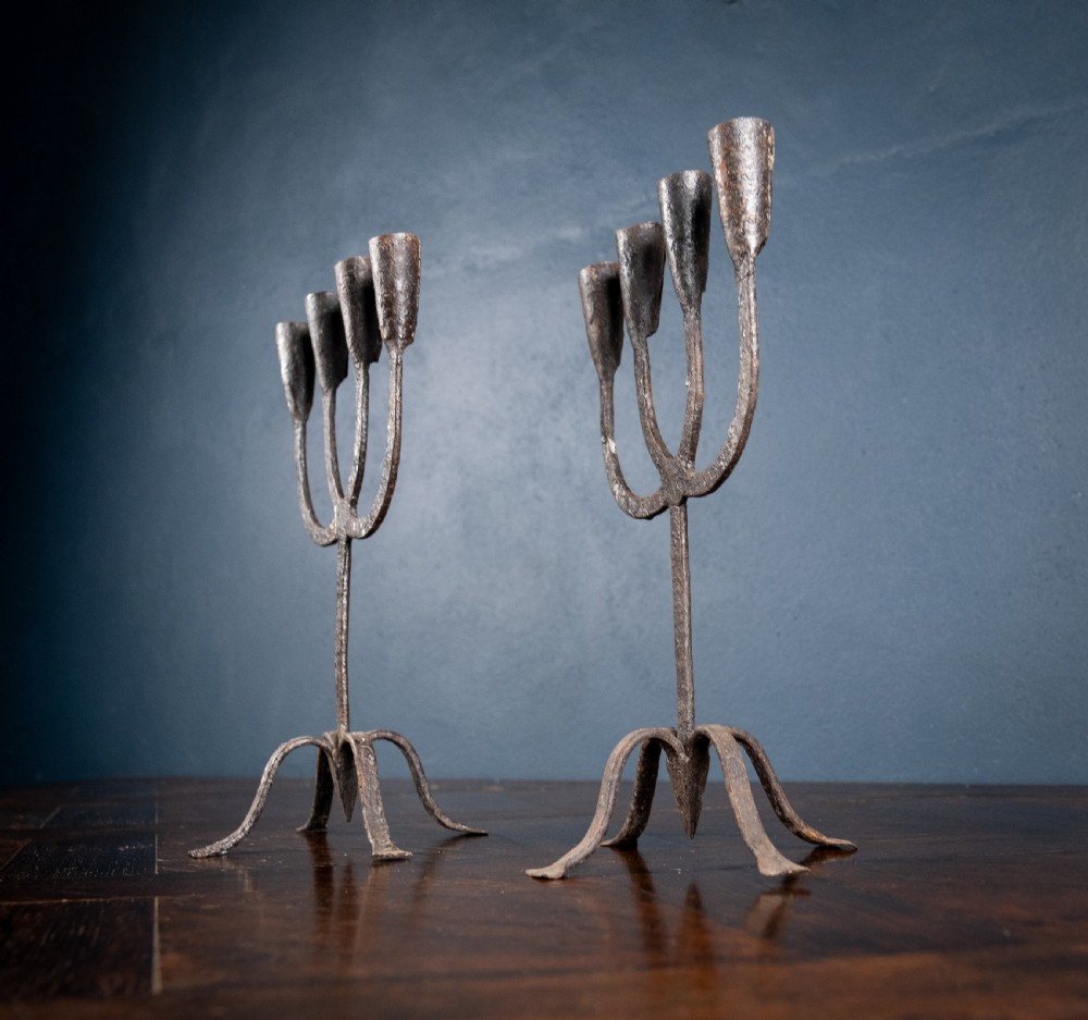 Pair Of Scandinavian Wrought Iron Candle Holders, c.1800 View IV