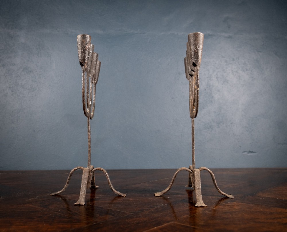 Pair Of Scandinavian Wrought Iron Candle Holders, c.1800 View V