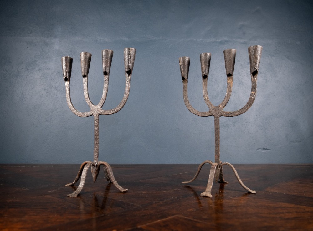Pair Of Scandinavian Wrought Iron Candle Holders, c.1800 View IX