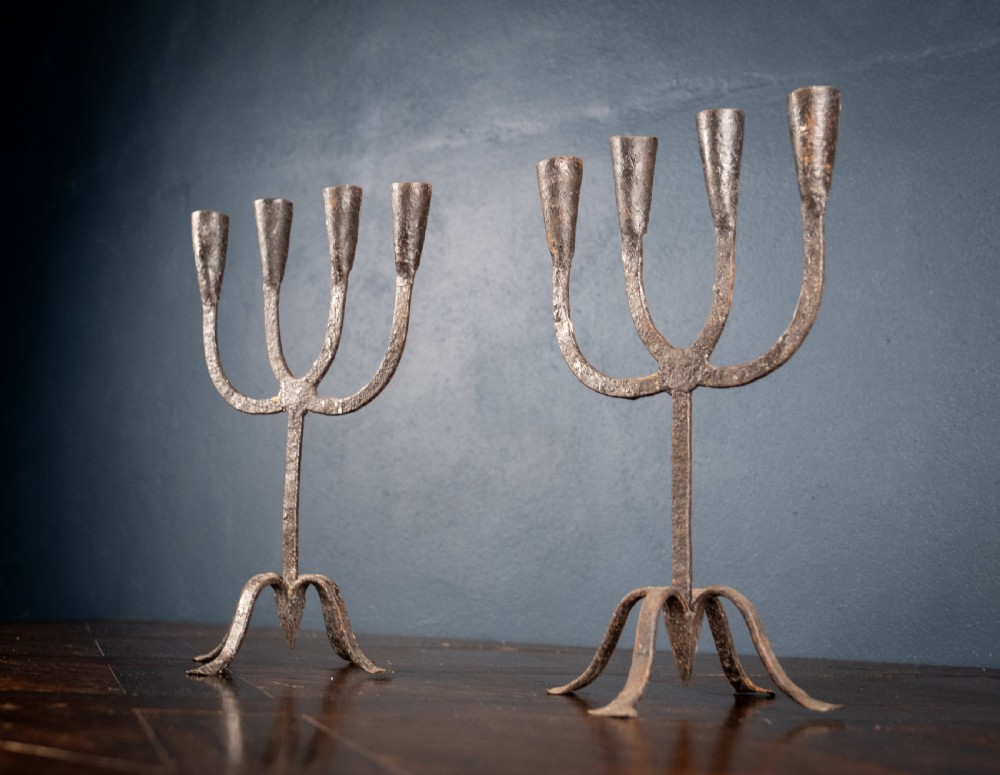 Pair Of Scandinavian Wrought Iron Candle Holders, c.1800 View X