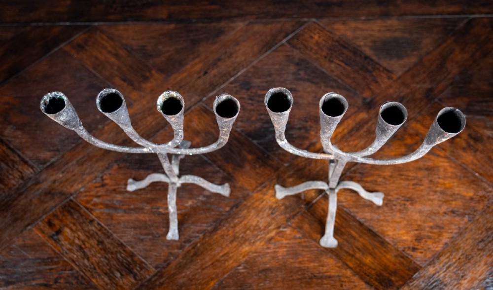 Pair Of Scandinavian Wrought Iron Candle Holders, c.1800 View XI