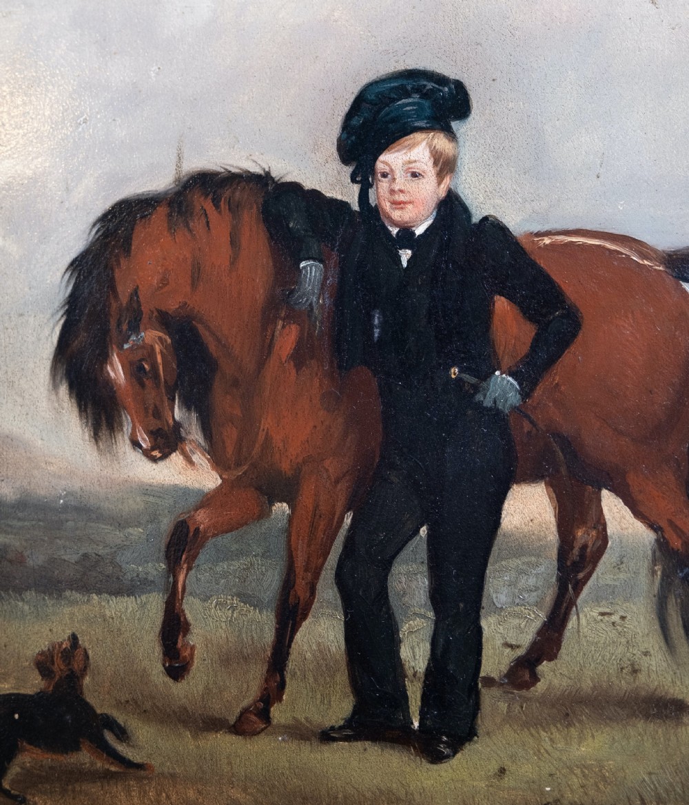 19th Century Oil On Panel - Boy With Horse. Naive School. View II