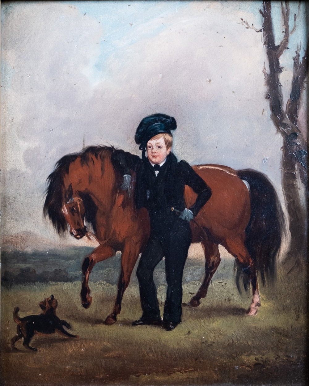 19th Century Oil On Panel - Boy With Horse. Naive School. View III