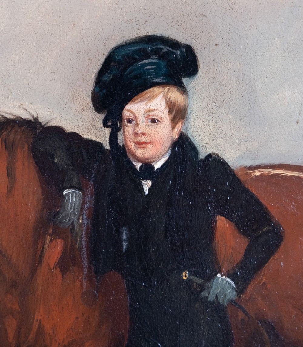19th Century Oil On Panel - Boy With Horse. Naive School. View IV