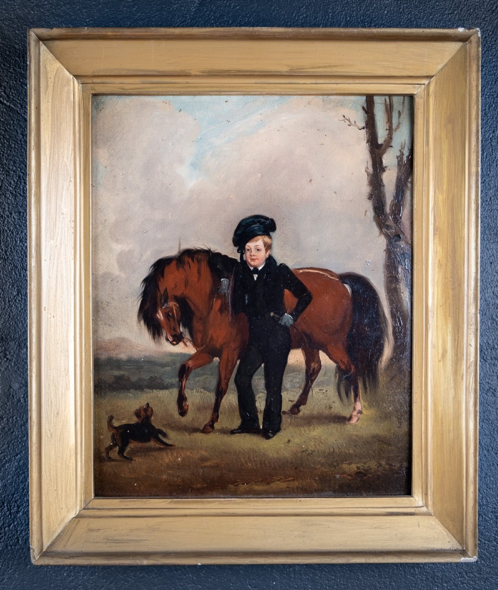 19th Century Oil On Panel - Boy With Horse. Naive School. View V