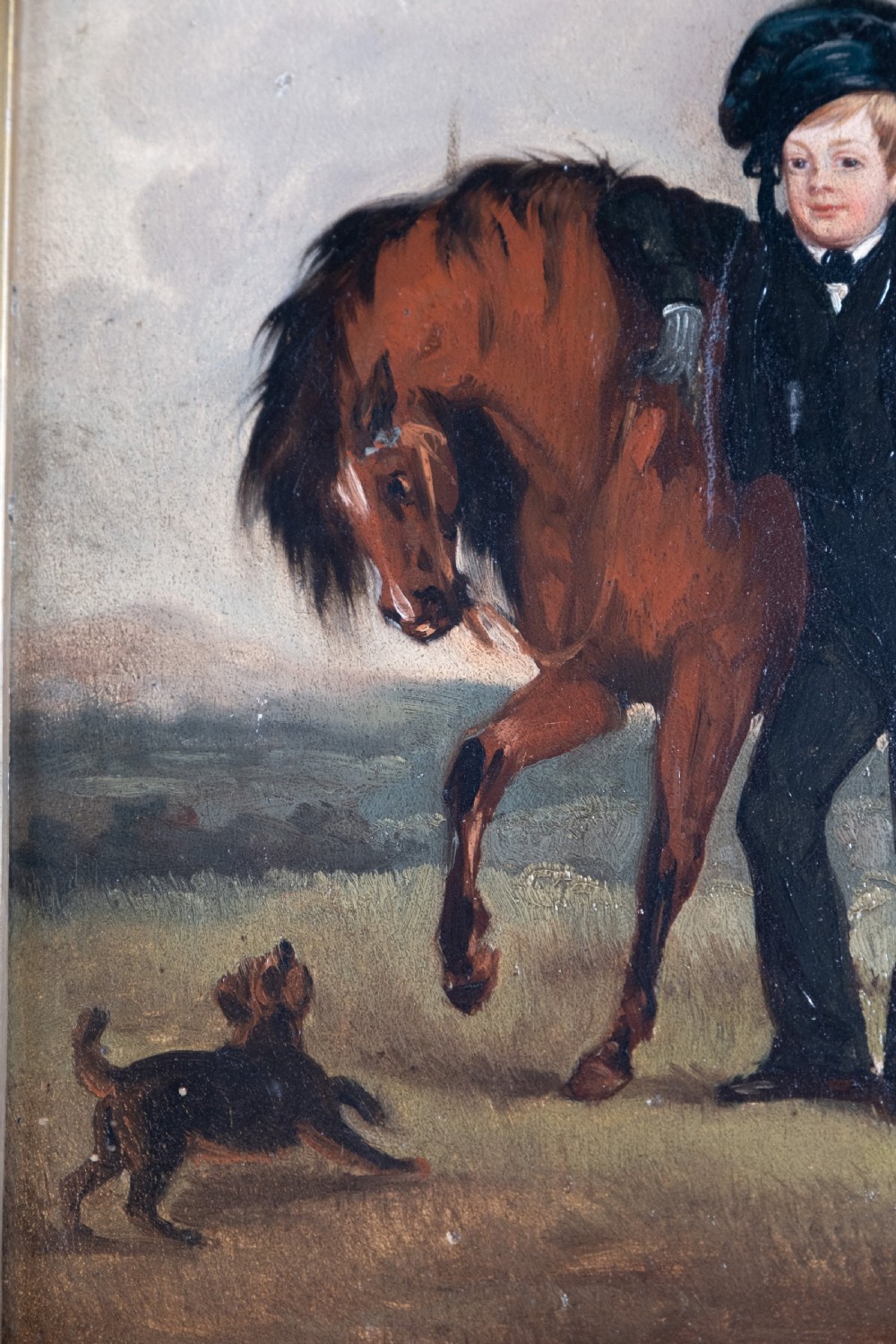 19th Century Oil On Panel - Boy With Horse. Naive School. View VI