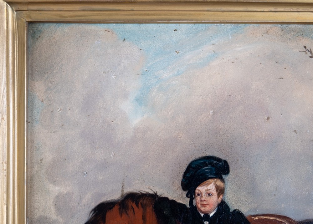 19th Century Oil On Panel - Boy With Horse. Naive School. View VII
