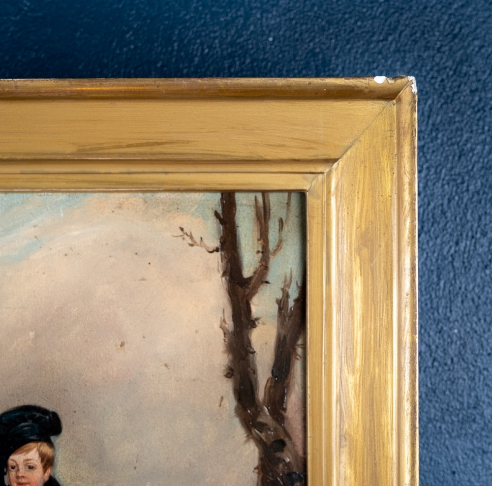 19th Century Oil On Panel - Boy With Horse. Naive School. View VIII