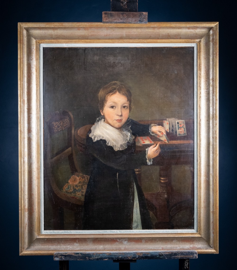 19th Century Portrait 'Boy Building House Of Cards' (English School)