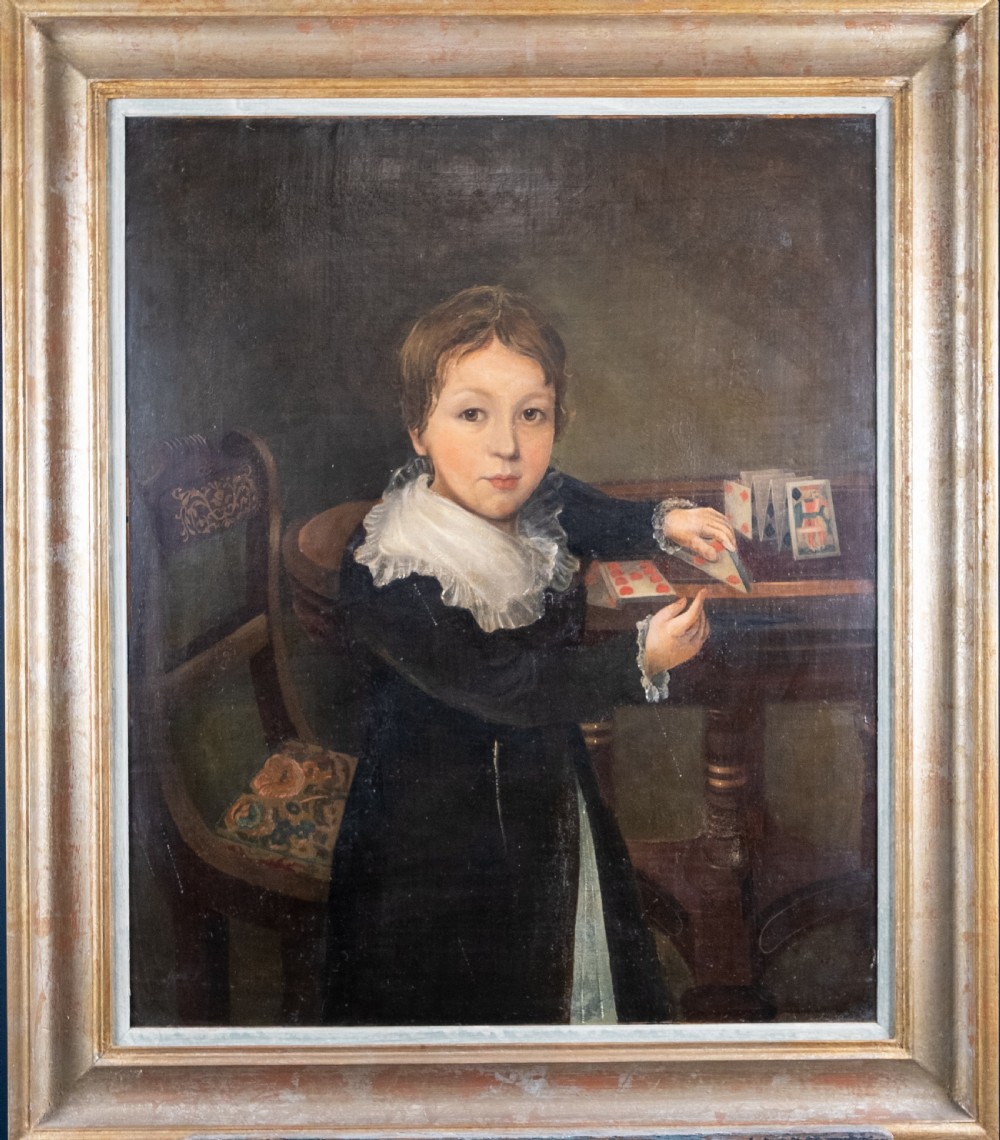 19th Century Portrait 'Boy Building House Of Cards' (English School) View II