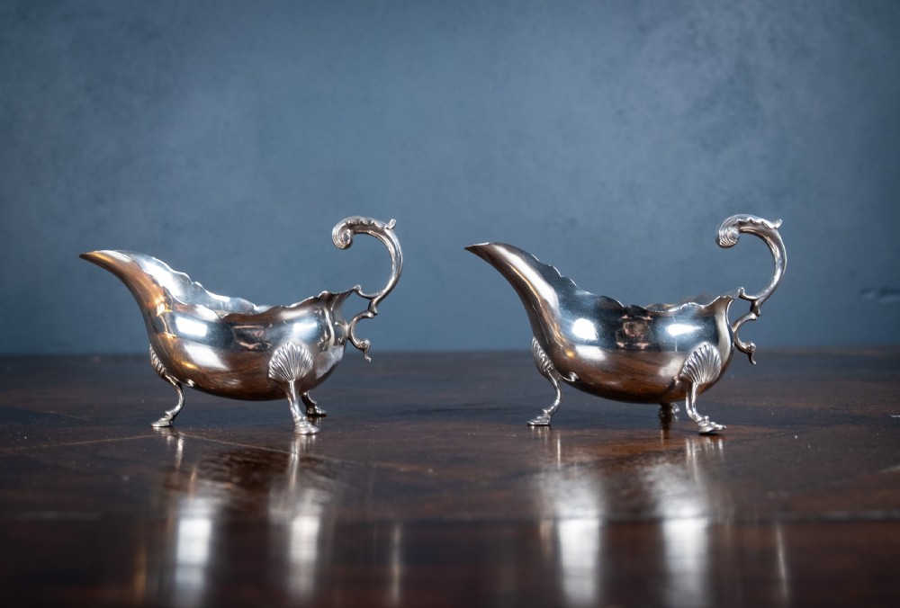 Pair Of Large Silver Sauce Boats by Abraham Portal, London, 1768. View III