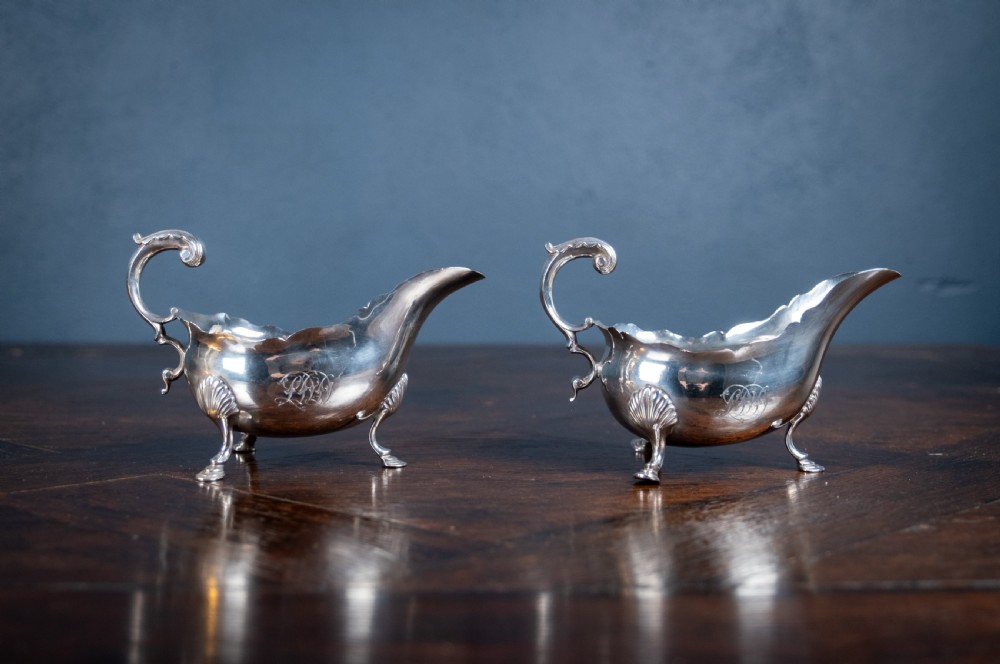 Pair Of Large Silver Sauce Boats by Abraham Portal, London, 1768. View VI