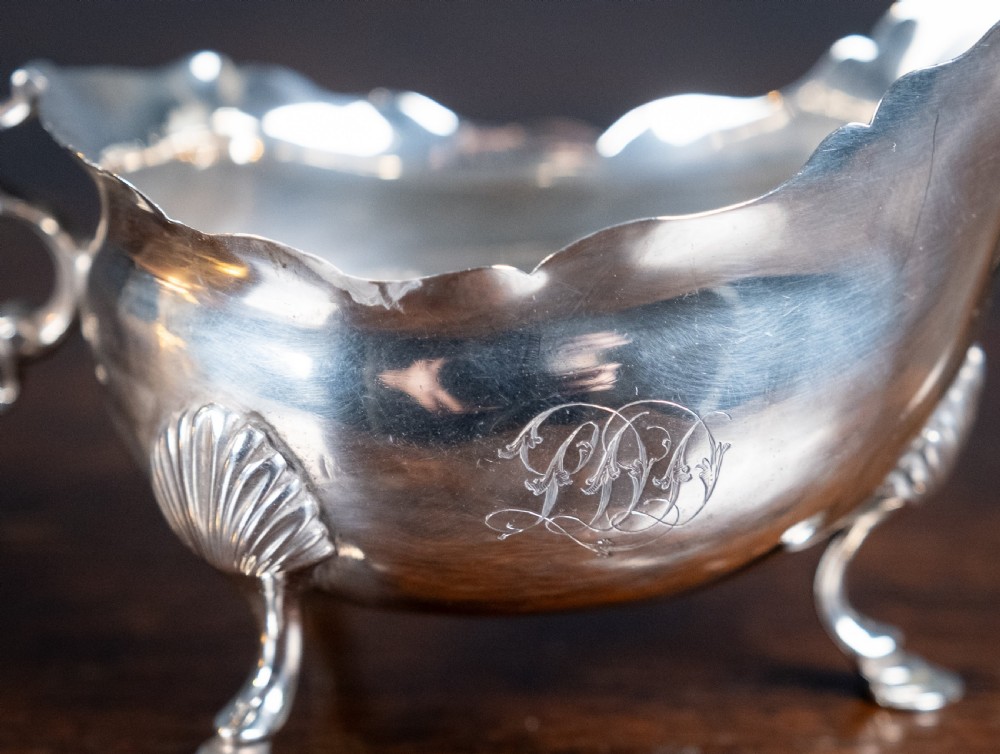 Pair Of Large Silver Sauce Boats by Abraham Portal, London, 1768. View IX