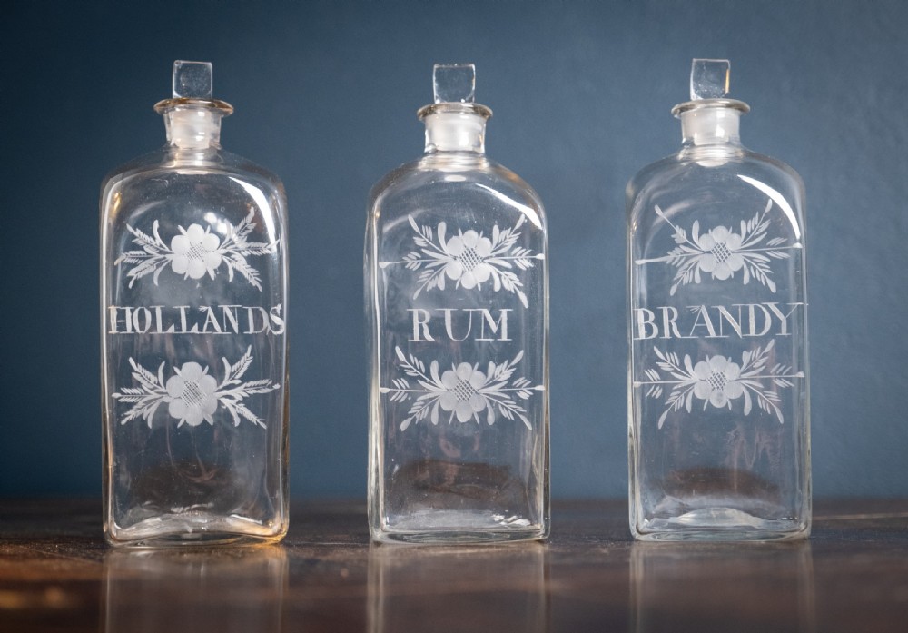 Three Georgian Hand Blown Etched Glass Decanters, c.1790 View II