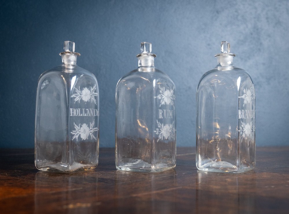 Three Georgian Hand Blown Etched Glass Decanters, c.1790 View III