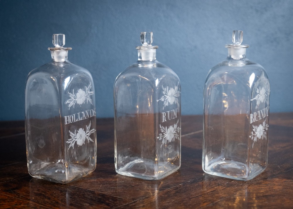 Three Georgian Hand Blown Etched Glass Decanters, c.1790 View IV