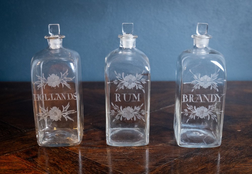 Three Georgian Hand Blown Etched Glass Decanters, c.1790 View VIII