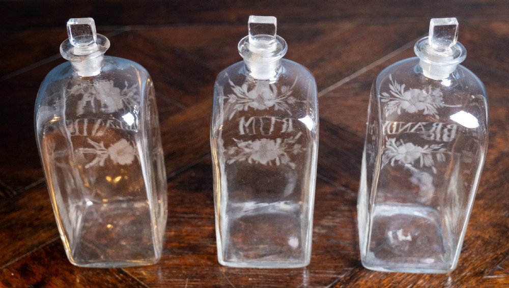 Three Georgian Hand Blown Etched Glass Decanters, c.1790 View XII