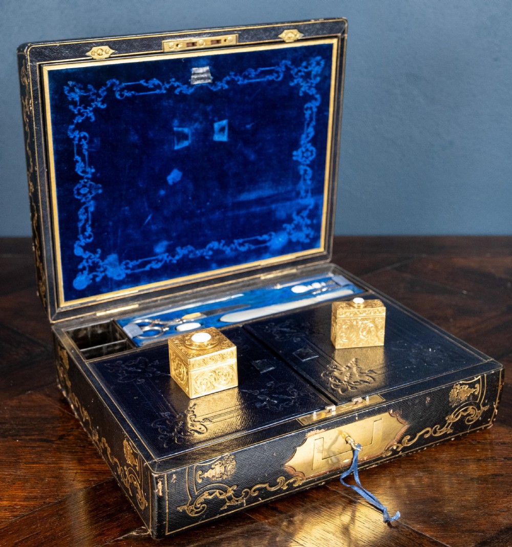 Fine Gilt Tooled Leather & Ormolu Writing Box by Fitzmaurice West, London.