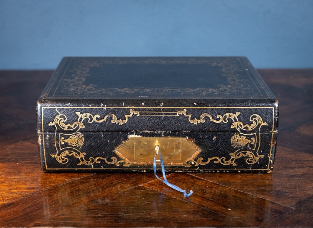 Fine Gilt Tooled Leather & Ormolu Writing Box by Fitzmaurice West, London. View IV