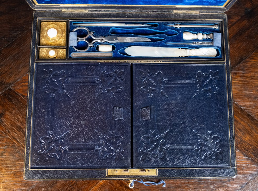 Fine Gilt Tooled Leather & Ormolu Writing Box by Fitzmaurice West, London. View IX