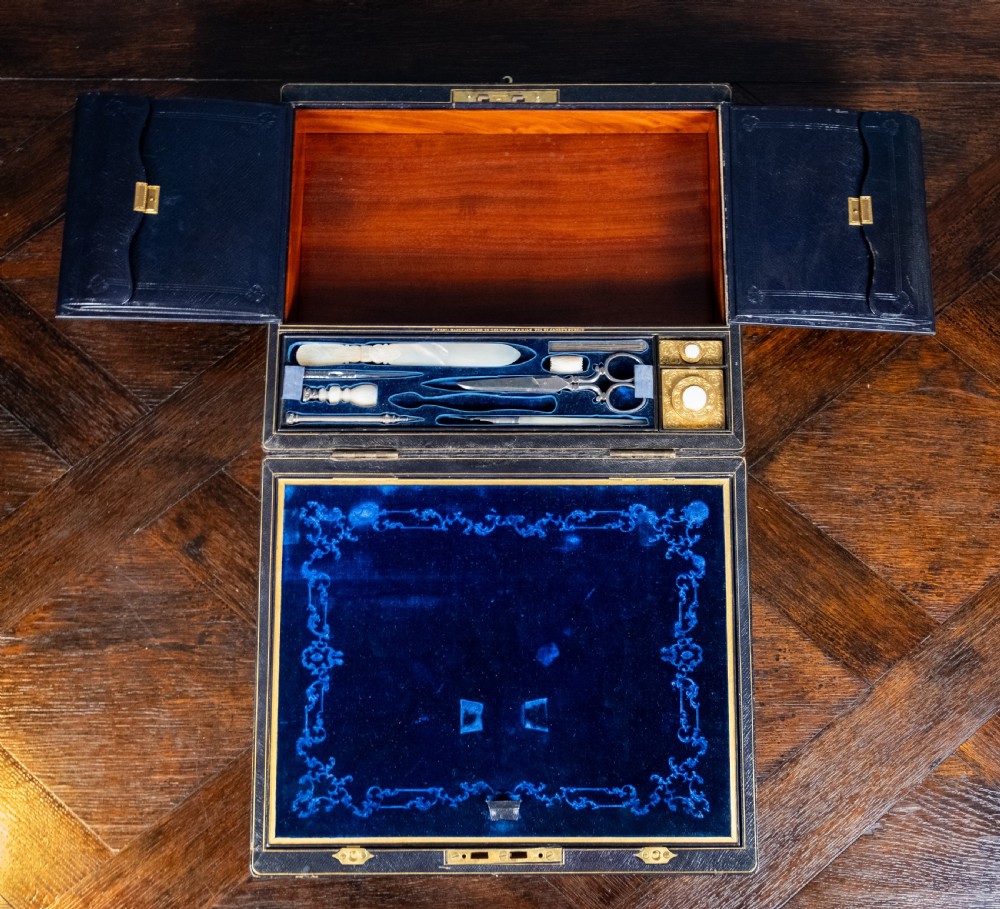 Fine Gilt Tooled Leather & Ormolu Writing Box by Fitzmaurice West, London. View XI