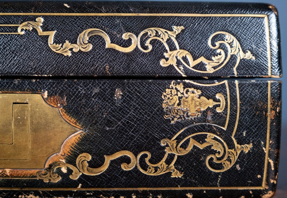 Fine Gilt Tooled Leather & Ormolu Writing Box by Fitzmaurice West, London. View XIX