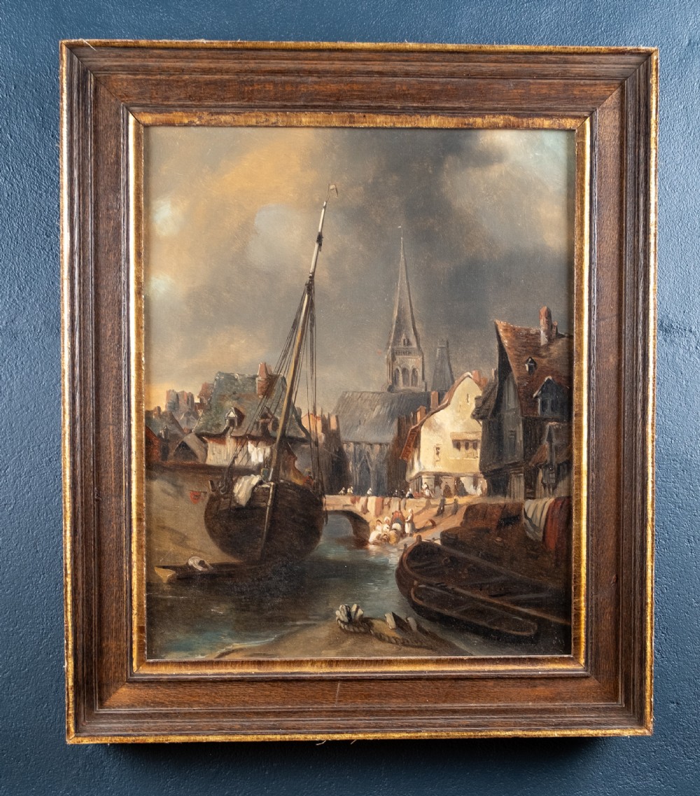 Circle of Ludwig Hermann (German, 1812-1881) - A City Harbour. Oil On Canvas. View VII