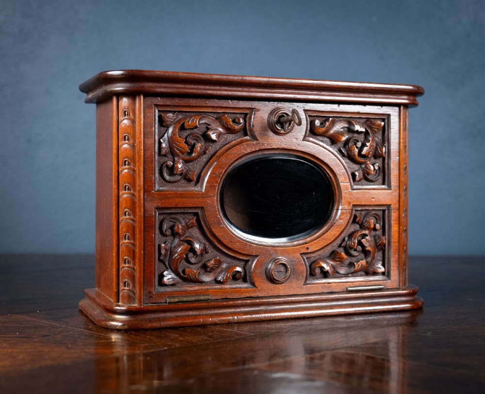 Fine Victorian Carved Walnut Glazed Letter Box