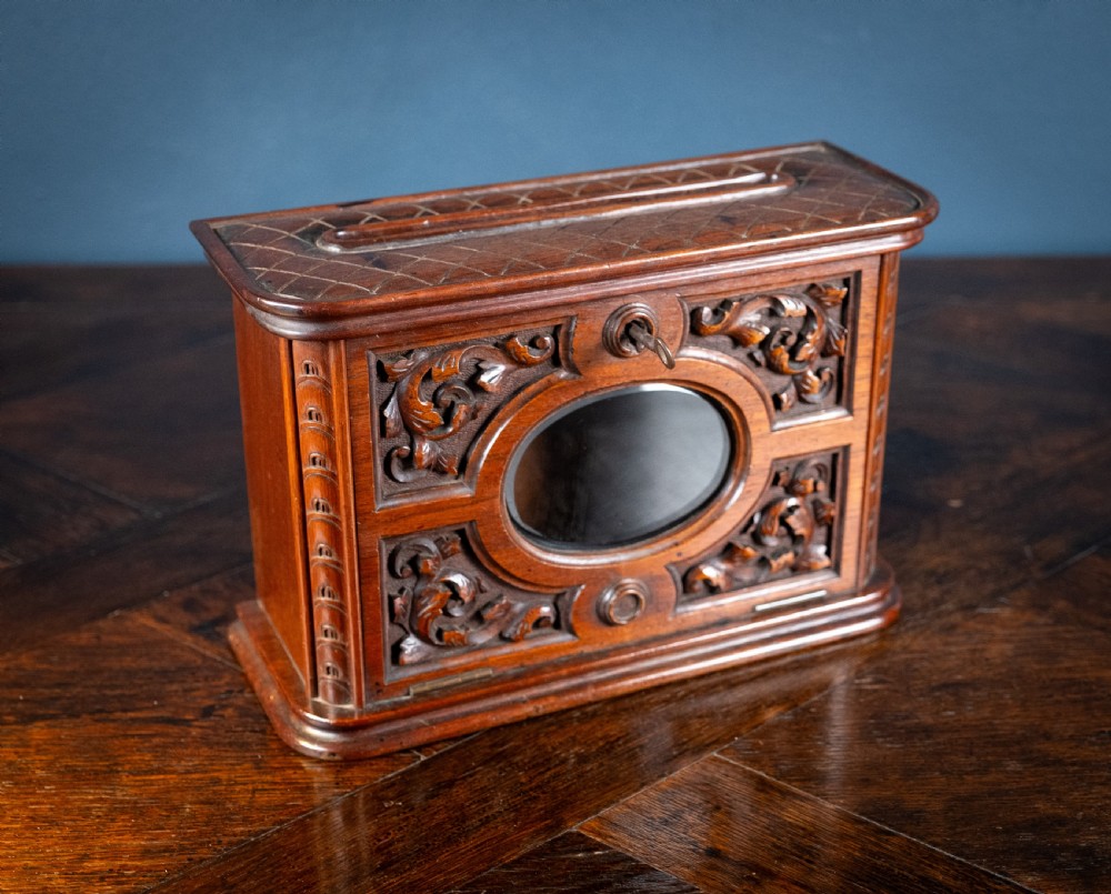 Fine Victorian Carved Walnut Glazed Letter Box View II