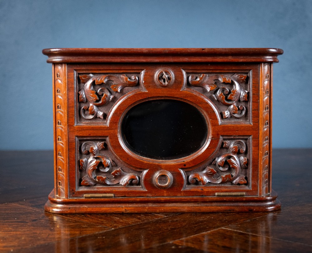 Fine Victorian Carved Walnut Glazed Letter Box View IV