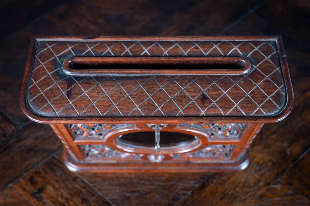 Fine Victorian Carved Walnut Glazed Letter Box View V
