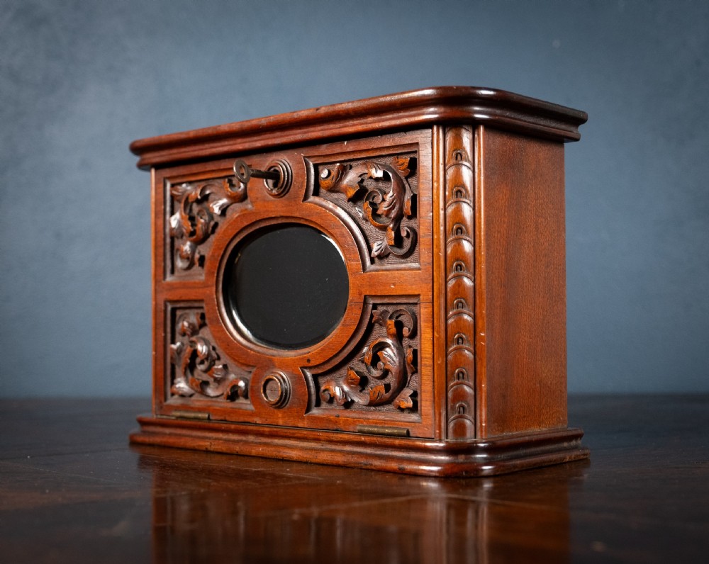 Fine Victorian Carved Walnut Glazed Letter Box View VI