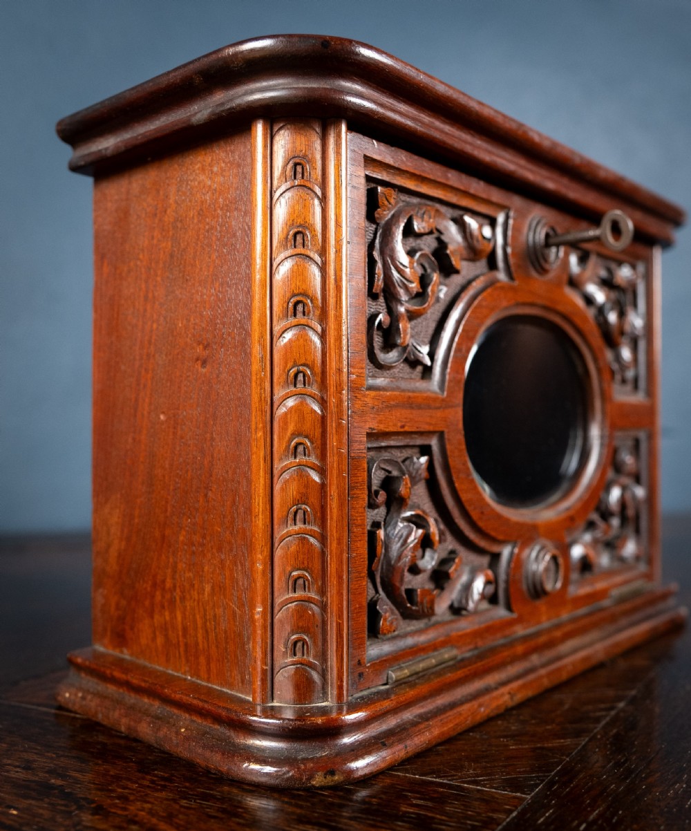 Fine Victorian Carved Walnut Glazed Letter Box View VII