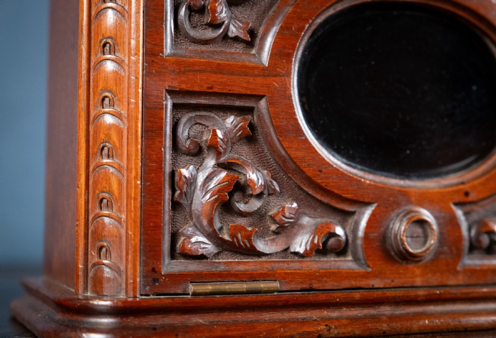 Fine Victorian Carved Walnut Glazed Letter Box View VIII