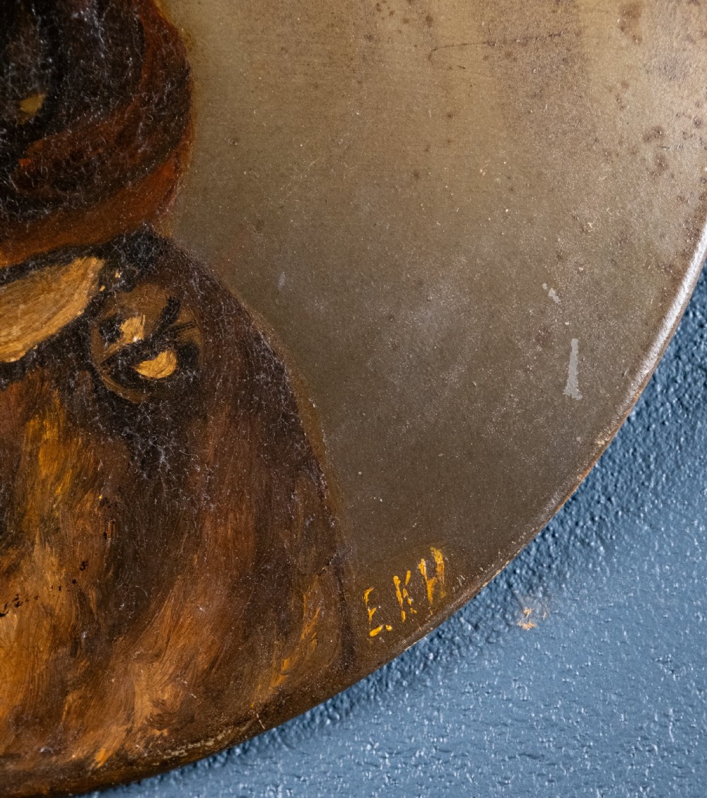Pug With Bell Collar - Oil on Tin. Naive School. C.1900. View V