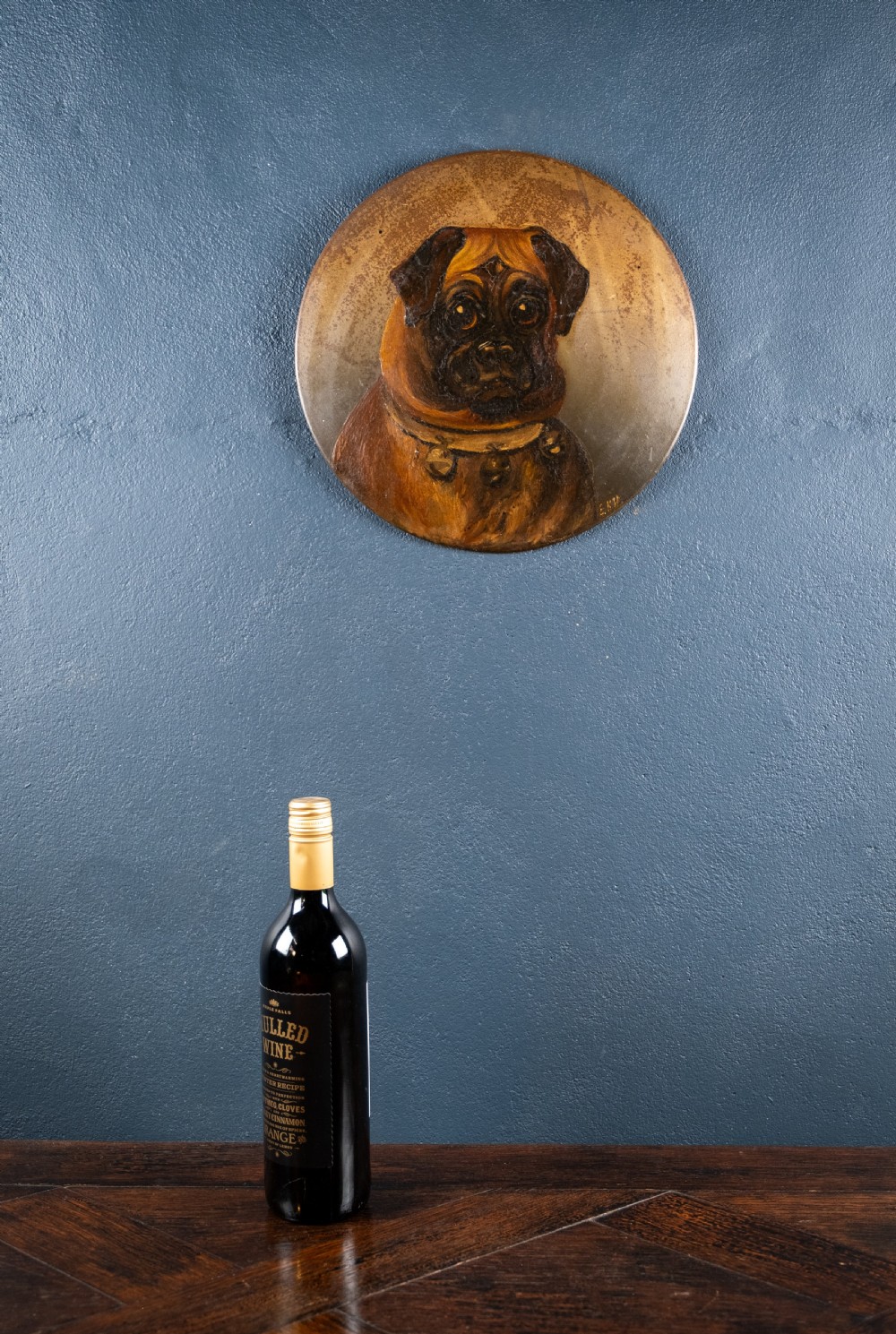 Pug With Bell Collar - Oil on Tin. Naive School. C.1900. View VI