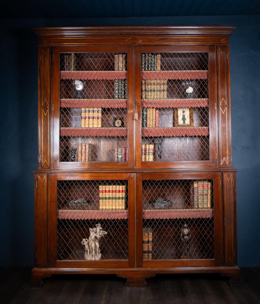 Large Regency Brass Inlaid Mahogany Bookcase