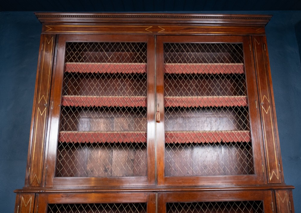 Large Regency Brass Inlaid Mahogany Bookcase View III