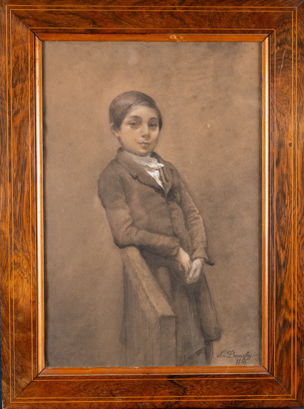 Three-Quarter Length Portrait, Signed 'L. Bonnefoy'. Dated 1849. Pastel.