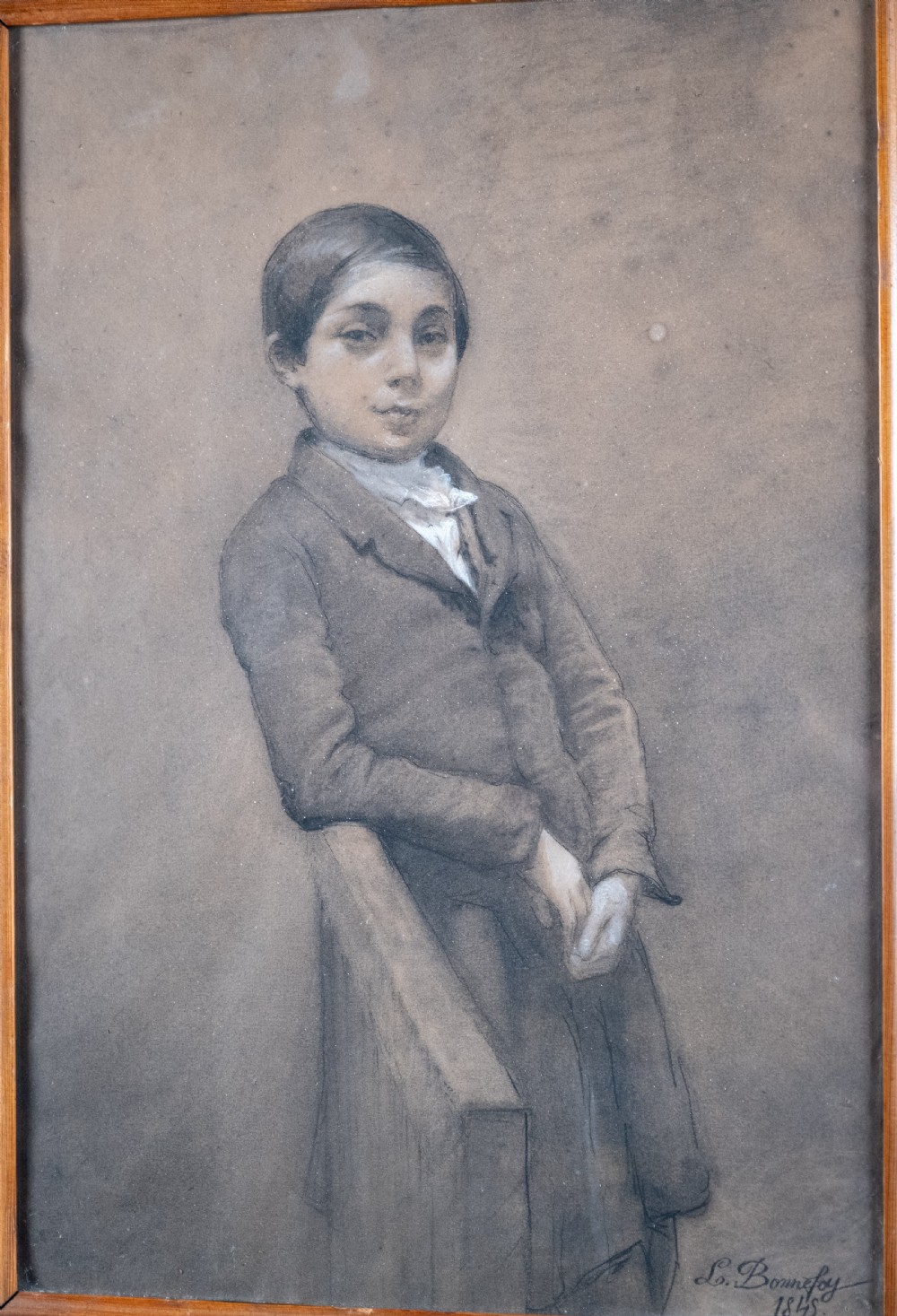 Three-Quarter Length Portrait, Signed 'L. Bonnefoy'. Dated 1849. Pastel. View II