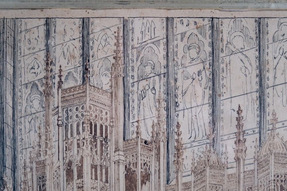 Large Architectural Pen & Ink Drawing Of A Cathedral, Dated 1908 View IV